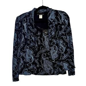 Alex Evenings Navy Blue Brocade Glitter Paisley Twin Set.
